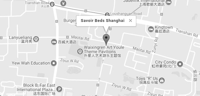 Static map of Savoir Beds Shanghai showroom and link to googlemaps.